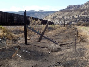 Burned-off power pole