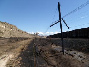 Burned-off power pole