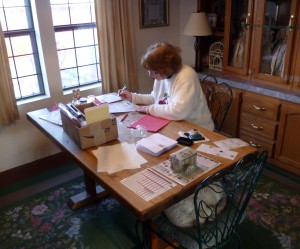 Pam working on Christmas cards