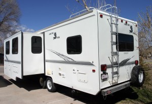 Rear of trailer with slide-out extended