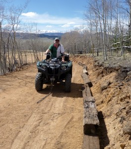 ATV was used to move railroad ties into position.