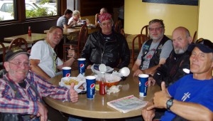 Lunch at Cambria. L to R: Ed, Tom, Scott, Me, Tkat, Mike. Photo by Ray Matteis.