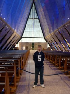Toby inside the Air Force chapel