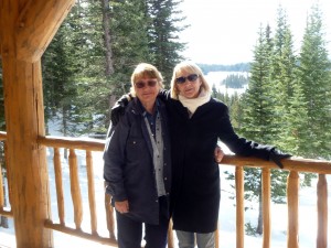 Pam and Mary on the Grand Mesa Visitor Center building's deck 