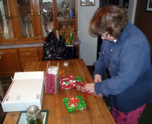 Pam working on the last box to ship