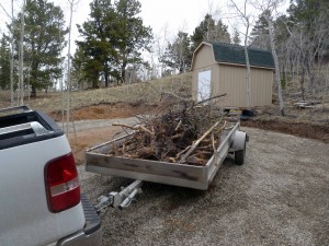 Getting a start on the first load destined for the burn pit