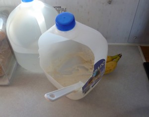 Water jug turned mixing bowl