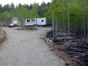 Car, shed, RV, driveway, and wood removed from dog run area
