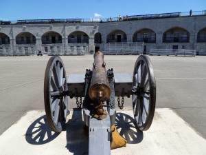Brass canon in courtyard