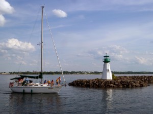 Sailboat entering a city-owned marina in Prescott