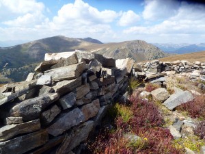 Stone wall of old cabin above timberline