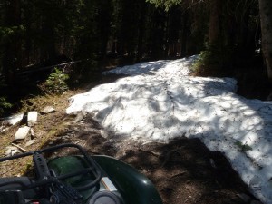 Snow blocking Treasure Mountain side road
