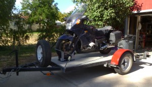 Bike loaded on trailer and ready to go