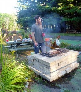 Erik (The Red) sets up Friday evening cookout